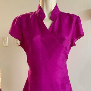 Tom Nguyen Silk Wrap Blouse • Magenta Pink • Size 4 • Short Sleeve Designer Top